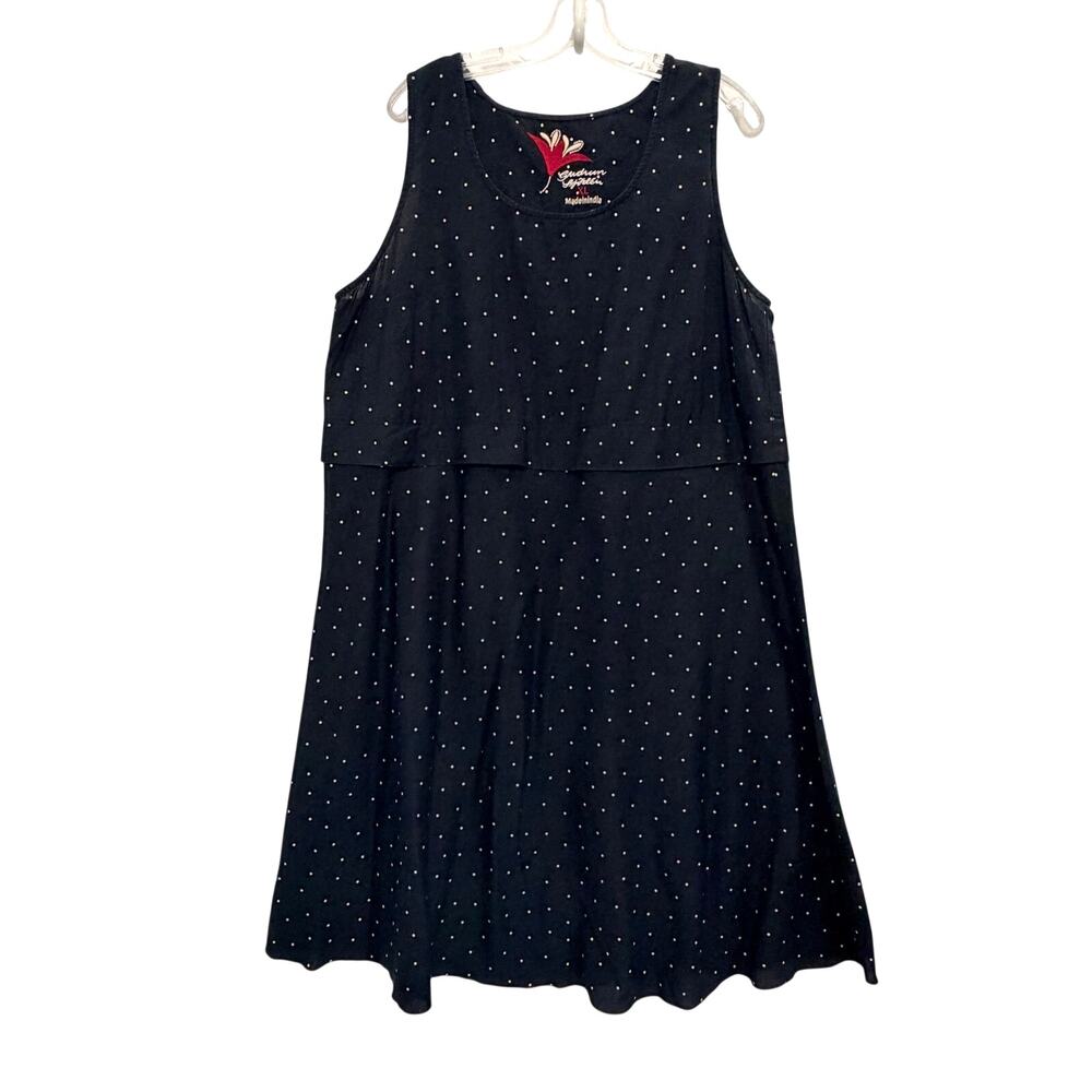 Gudrun Sjoden Sleeveless Polka Dot Linen Cotton Dress Black Womens XL Lagenlook